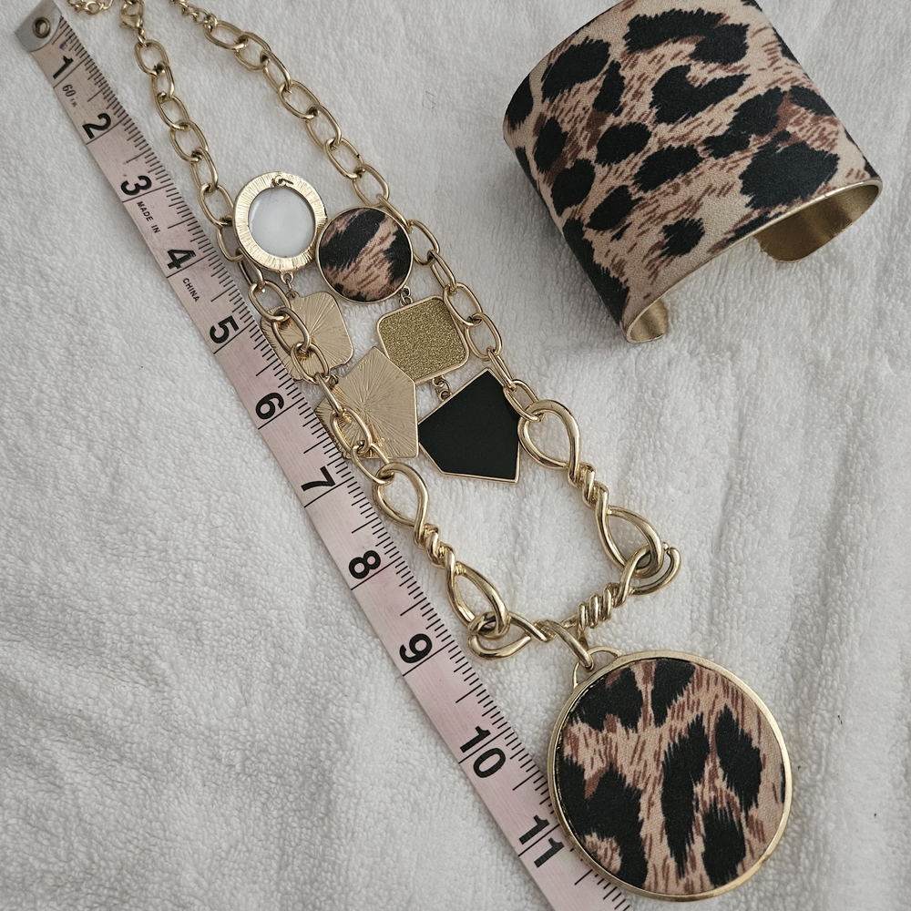 Leopard Print Necklace and Cuff Set